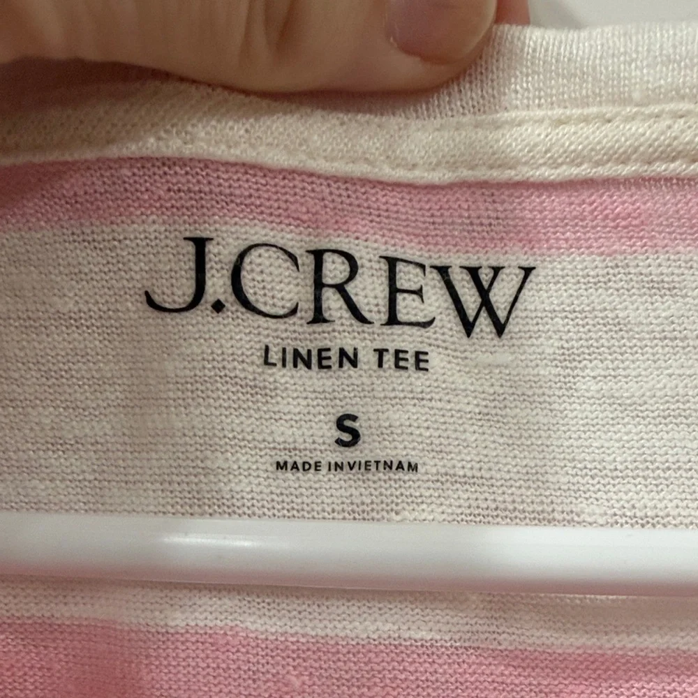 J. Crew Pink and White Striped Linen Tee